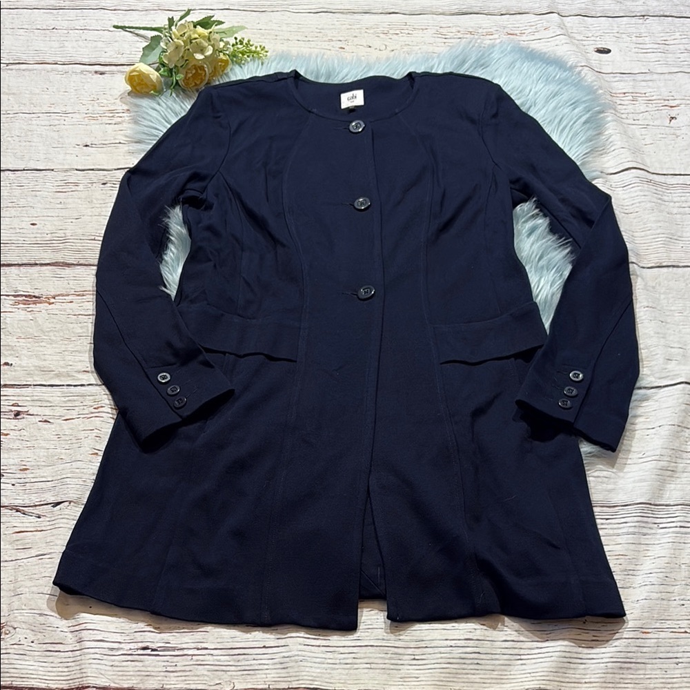 Cabi The Lido Button Front Long Jacket Navy Sz M - Picture 2 of 12